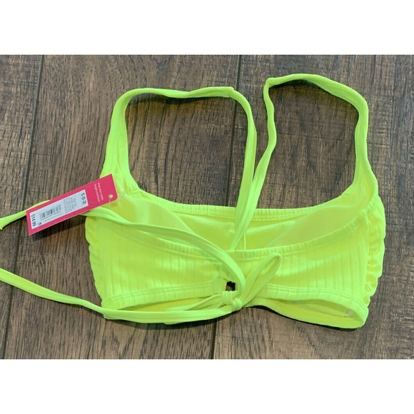 Xhilaration Ribbed Front Cut Out Bralette Bikini Top Neon Yellow Small 1020 - Picture 3 of 6